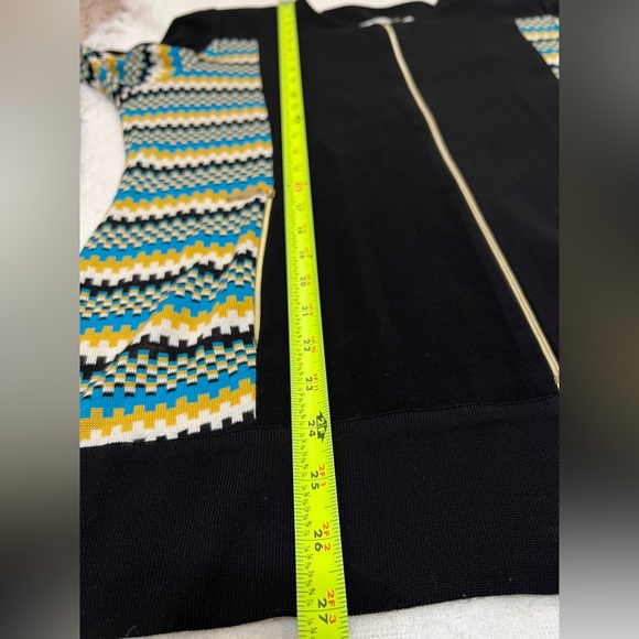Exclusively MISOOK Full Zip Black Knit Blouse Long Sleeve Geometric Stripe XL - Picture 10 of 10